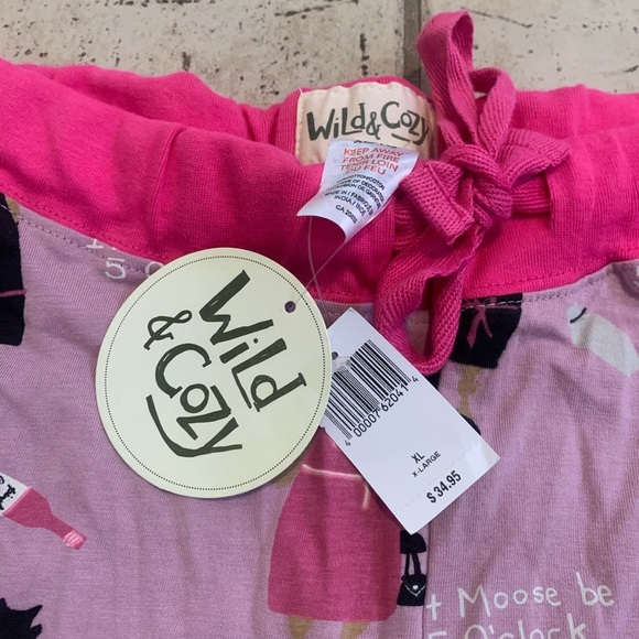 NWT Wild & Cozy Pink Moose Print Lounge Pajama Pants Size XL - Picture 2 of 7